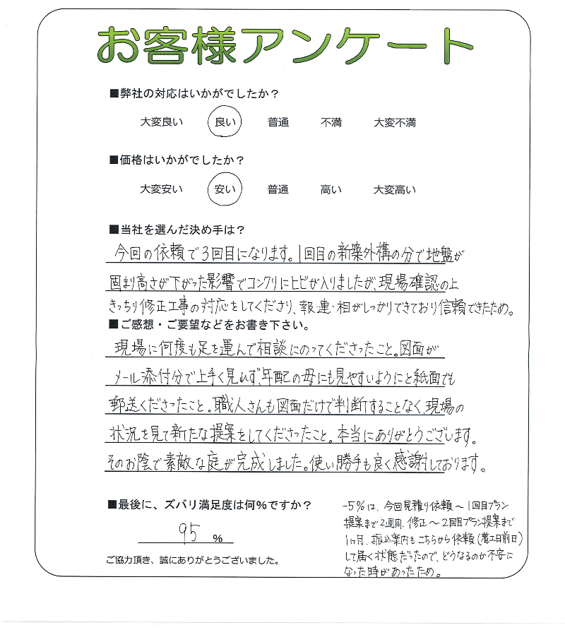 工事の感想を聞かせてください。