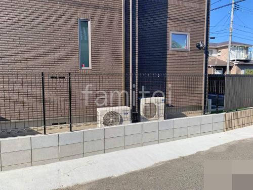スチールメッシュ フェンス YKKAP イーネット3F型 スチール柱 境界・メッシュ ブロック塀 (化粧ブロック) 太陽エコブロックス 普通CB
